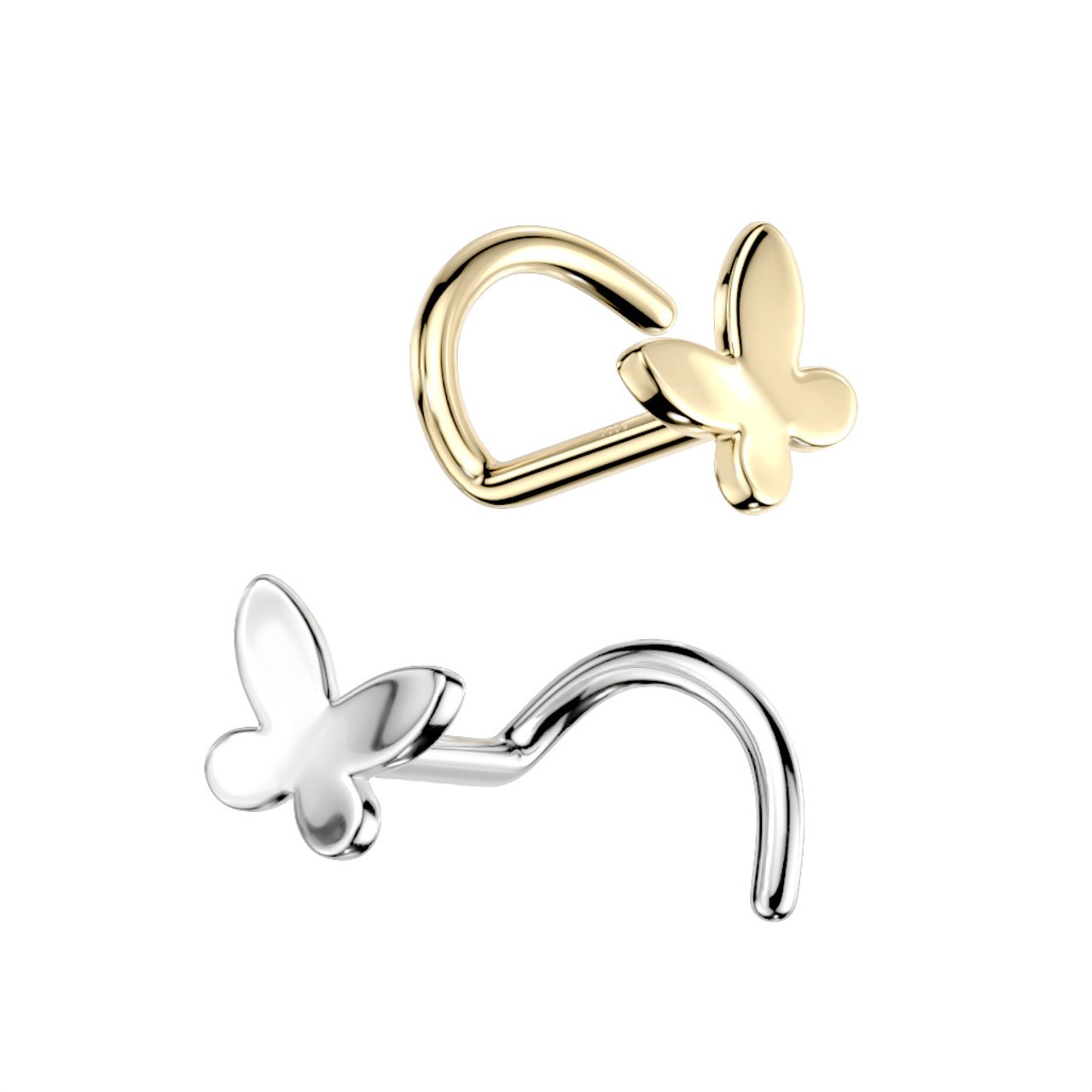 14K Solid Gold Butterfly Nose Screw