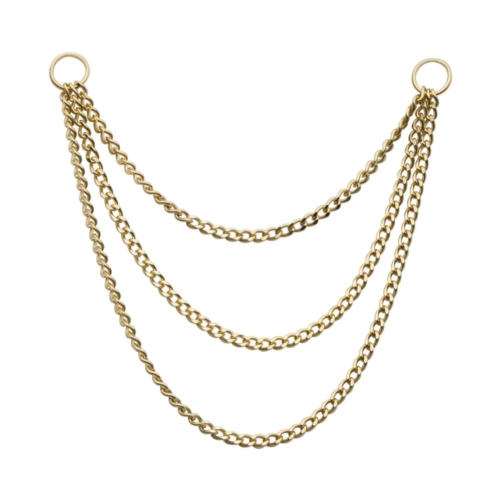 14K Yellow Gold 3 layers Curb Chains