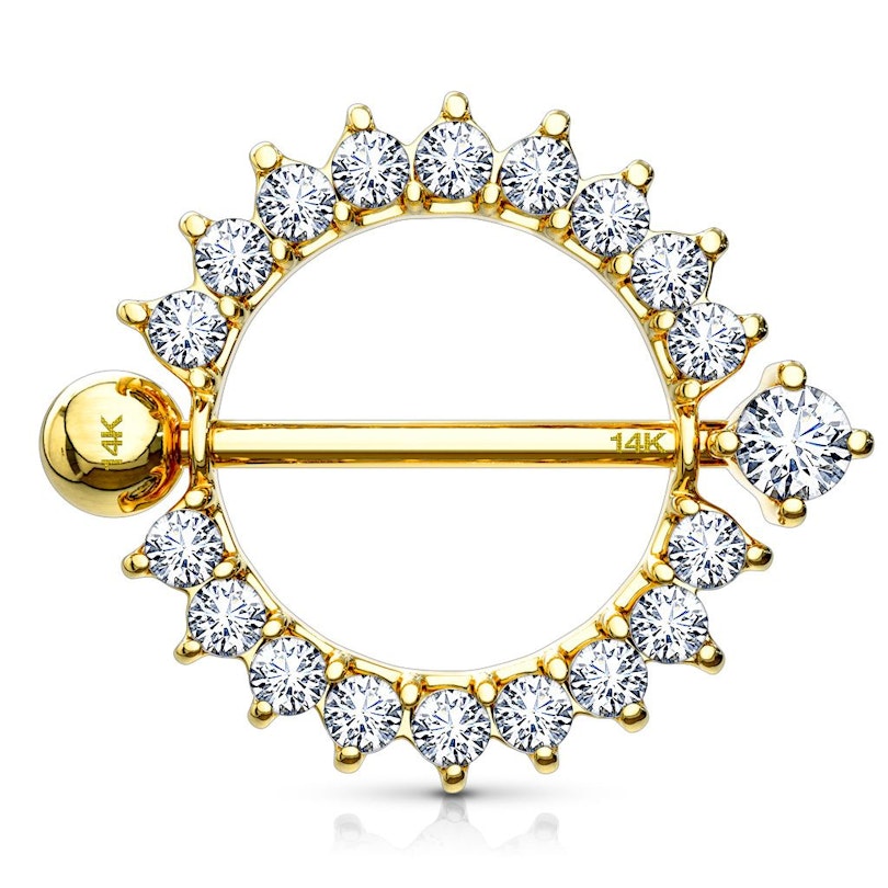 14K solid gold Nipple Shield Ring with CZ