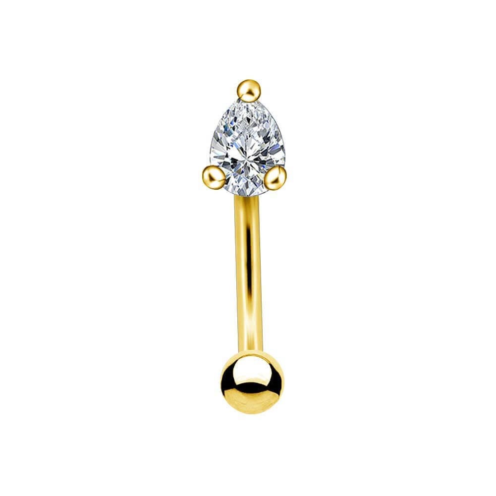 14K Solid Gold  Pear drop CZ Eyebrow Ring