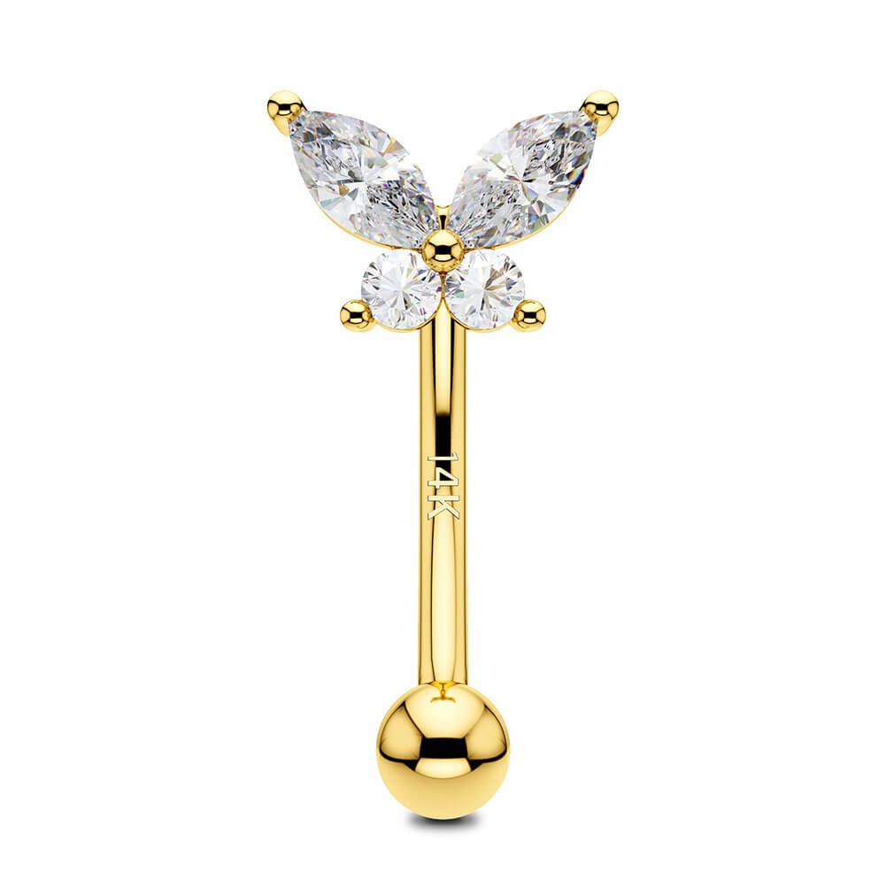 14K Solid Gold Butterfly Rook CZ Earring Cartilage Eyebrow Ring