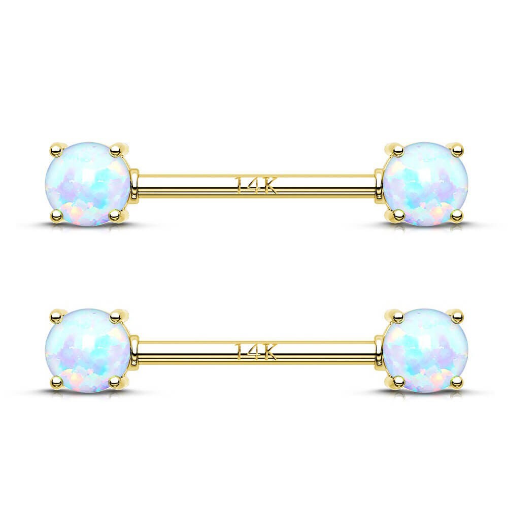 14K Gold Opal Nipple Ring Piercing Barbell