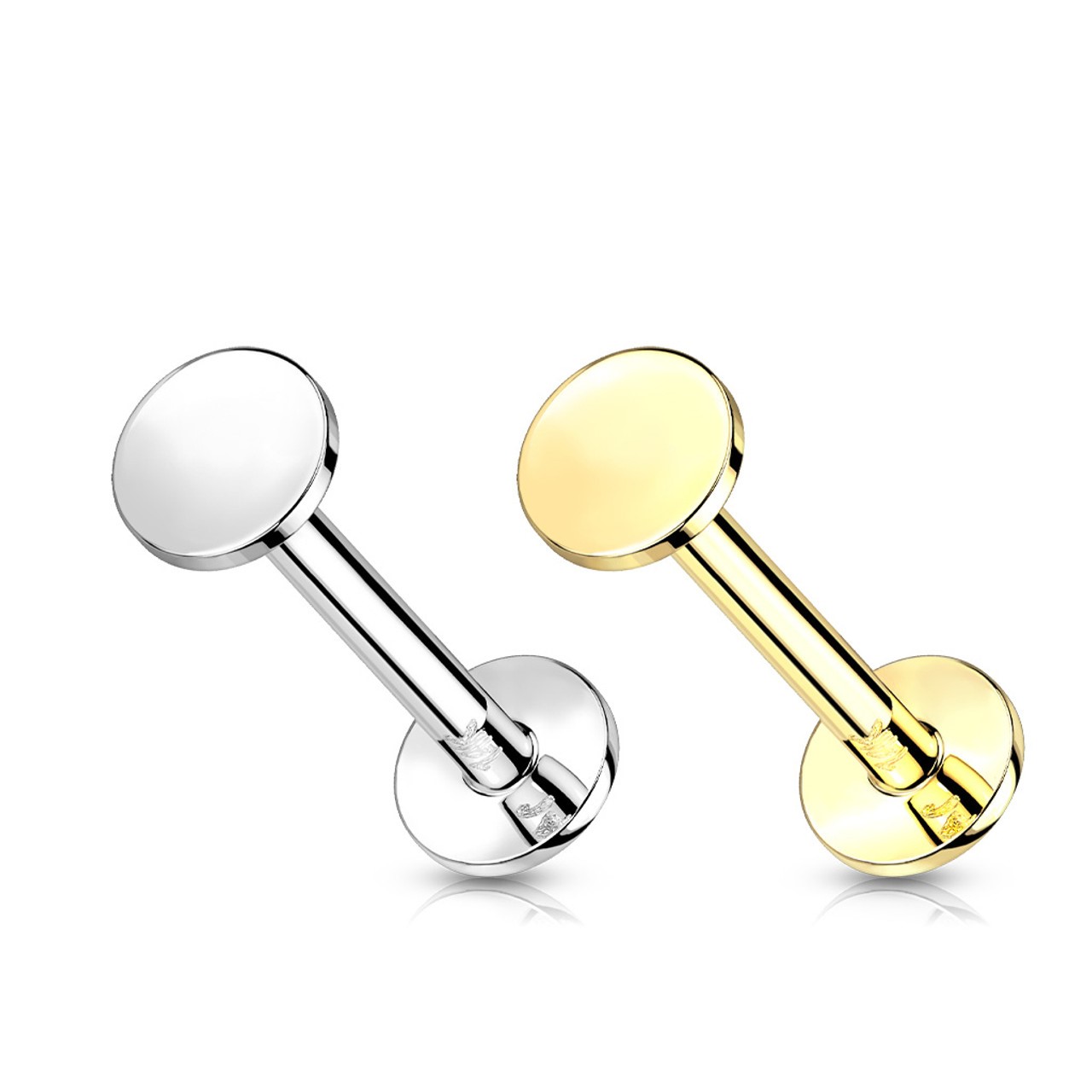 14K SolidGold Threadless Push-In Labret With 3mm Flat Round Top