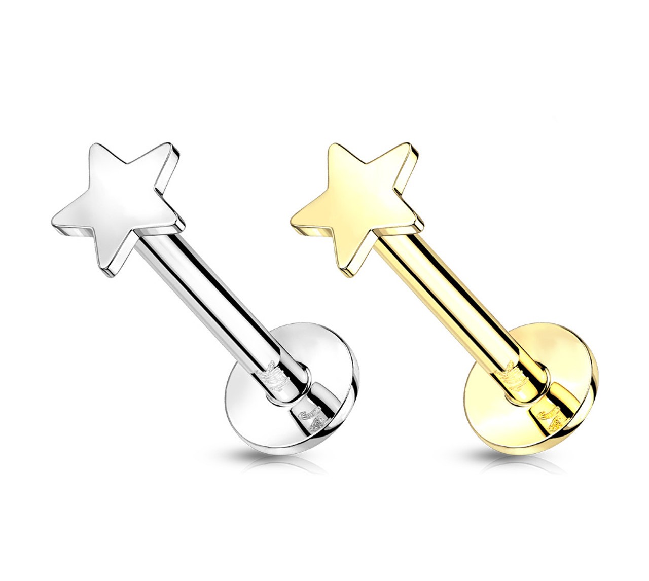 14K Gold Threadless Push-In Labret With 3mm Flat Star Top