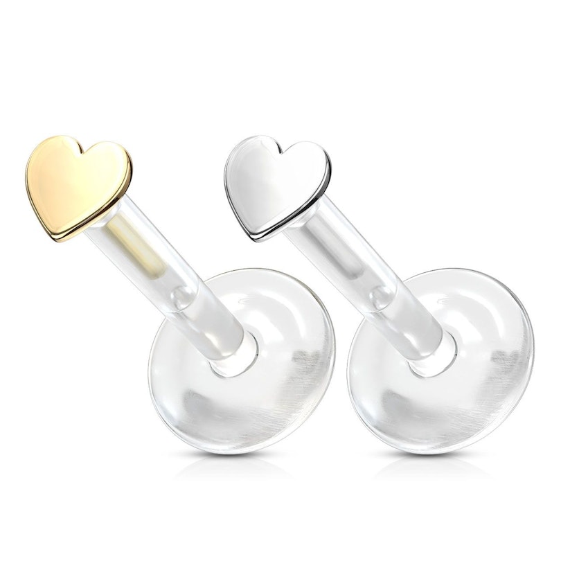 14K Solid Gold Bio Flex Flat Back Labret With Heart Top
