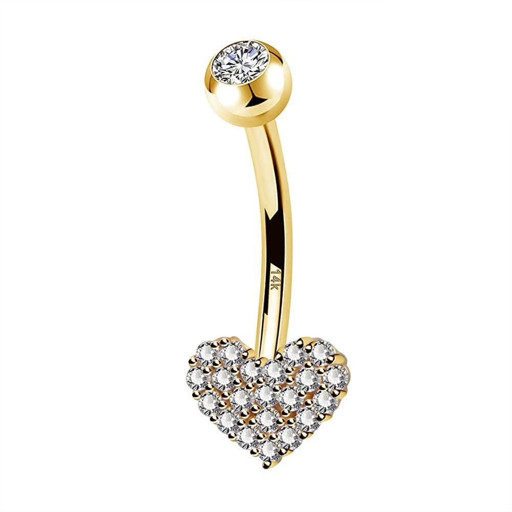 14K Gold Clear CZ Heart Belly Ring 14G Belly Button Ring