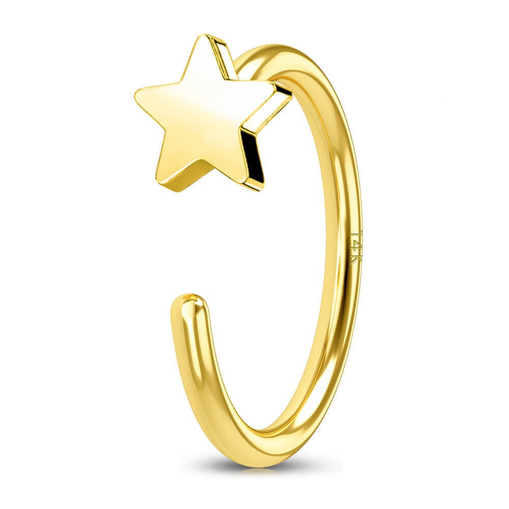 14K Gold 18G Star Half Hoop Nose Ring