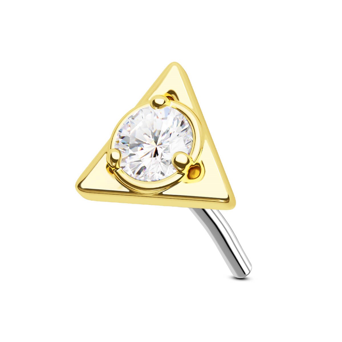 14K Solid Gold Triangle CZ Top Helix Earring Labret Stud