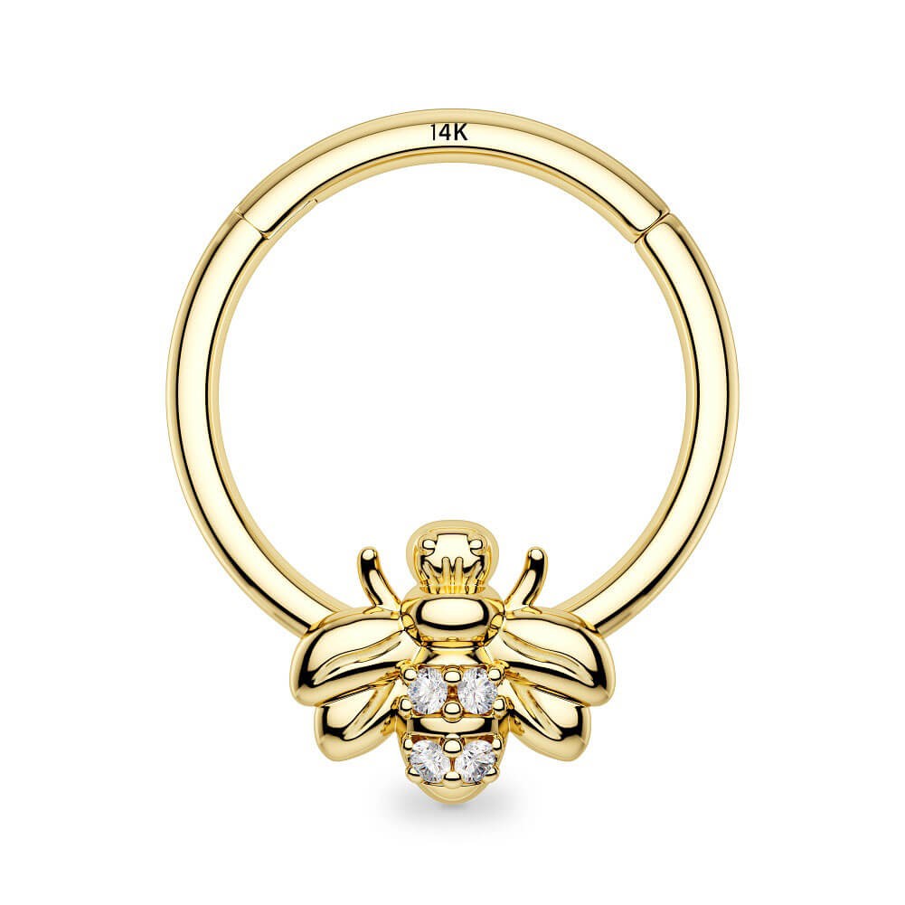 14K Gold Bee Hoop Daith Helix Tragus Earrings 16G Septum Nose Ring