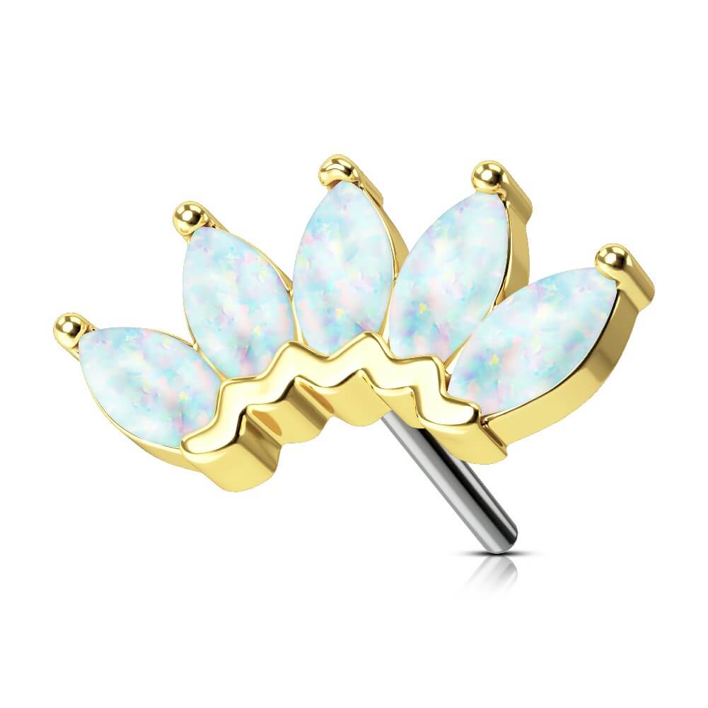 14K Solid Gold Opal Crown Threadless Push Pin Labret Helix Labret Stud