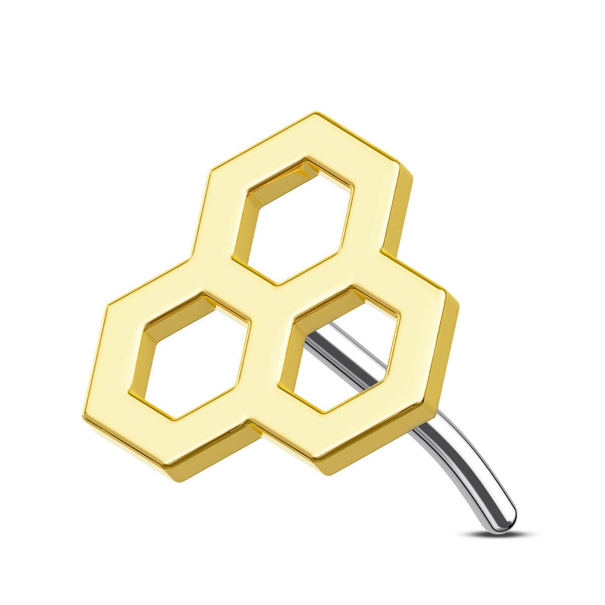 14K Solid Gold Honeycomb Threadless Labret Stud
