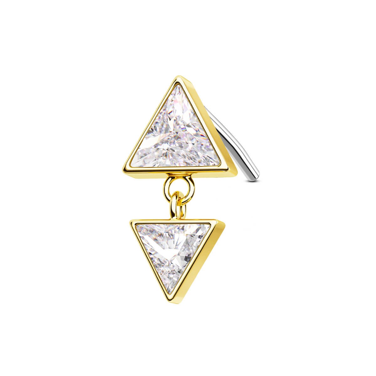 14K Solid Gold Up-Down Symmetrical Clear CZ Triangle Top Helix Earring Labret Stud